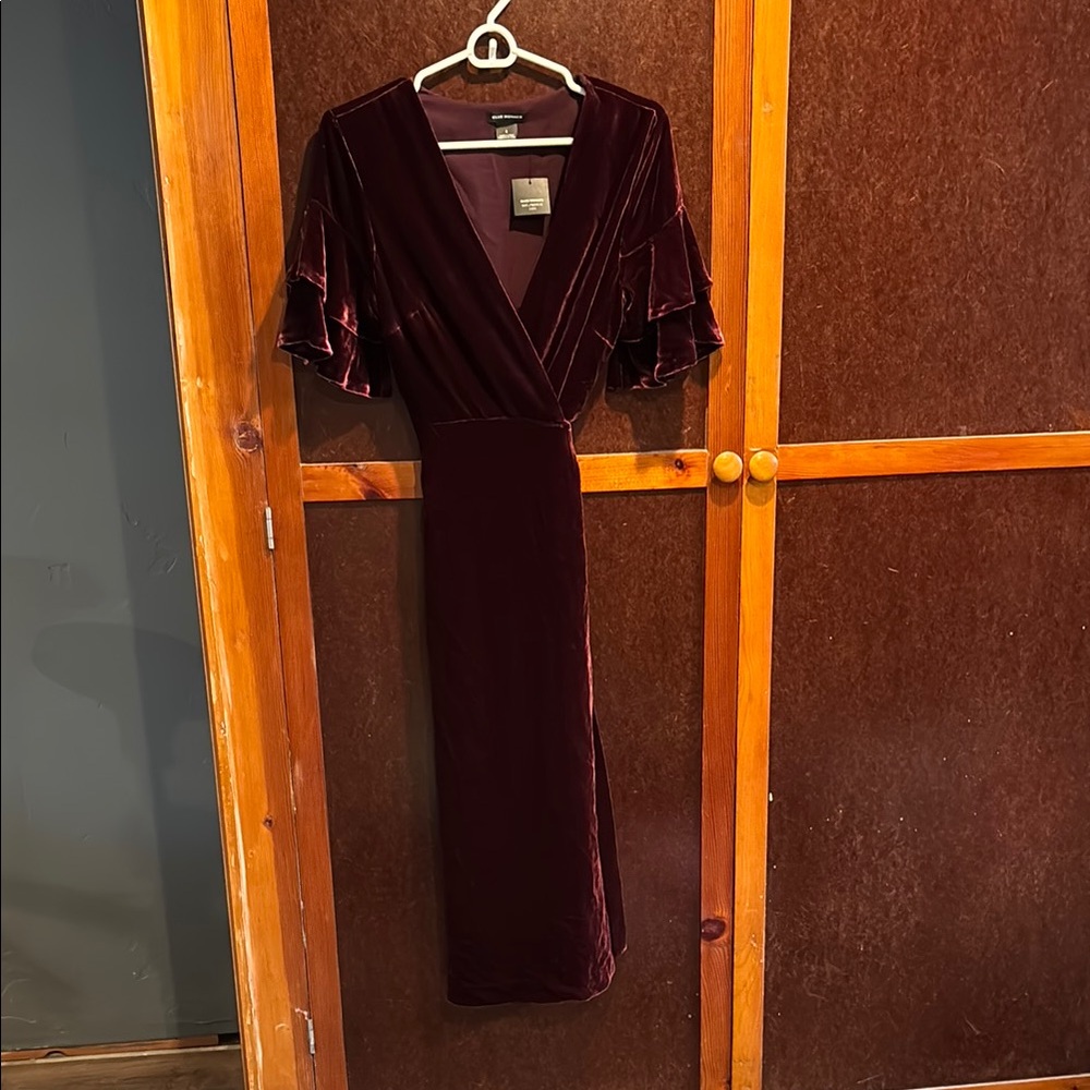 Club Monaco Red and Purple Flutter Sleeve Midi Dress